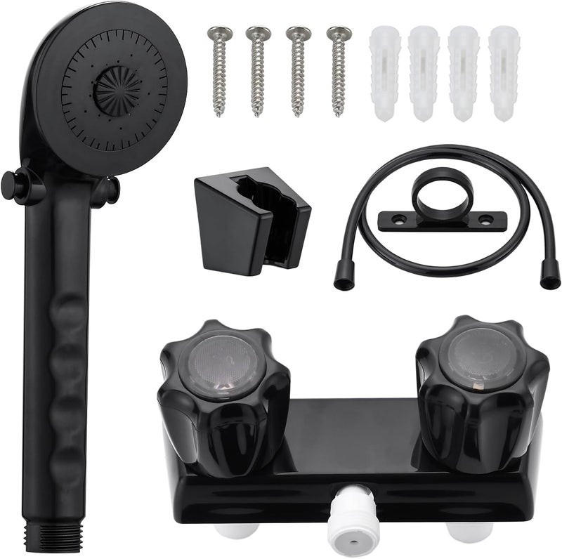 LavishStream RV Shower Faucet with Shower Head and Hose, 4" ABS Shower Set, Leak & Rust Resistant for RV Camper Motorhome Travel Trailer, Square Black - Image 1